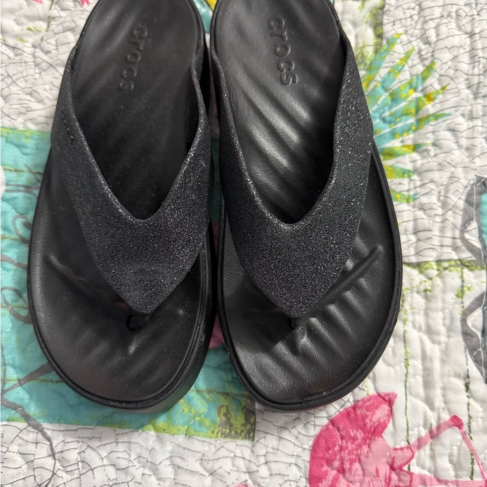 CROCS Glittery Black Flip Flops